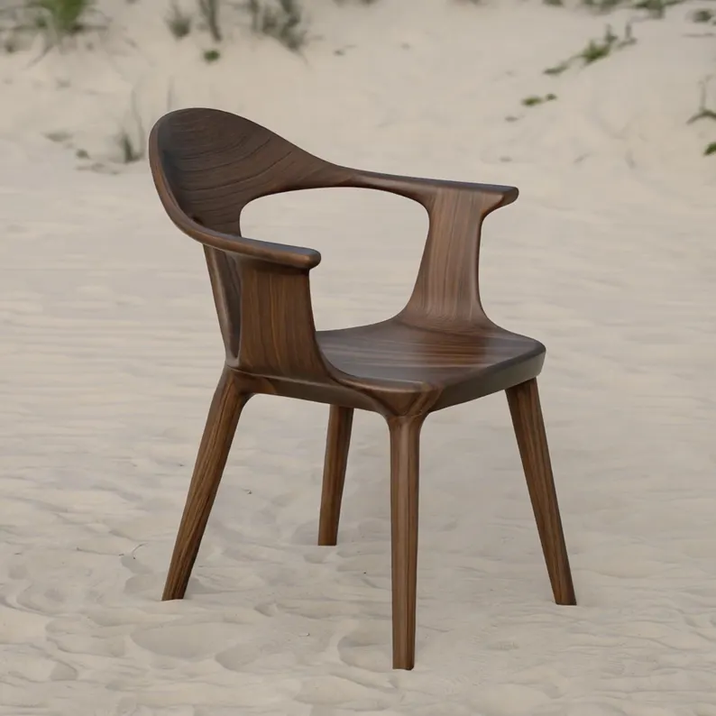 Stunning Wooden Chair Handcrafted From Solid Dark Walnut