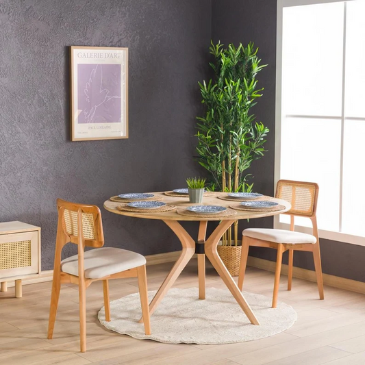 Round Dining Table Dining Room Dinner Table, Small Walnut Wood Circular Dine Table Kitchen Furniture, Pedestal Leg Dinner Table
