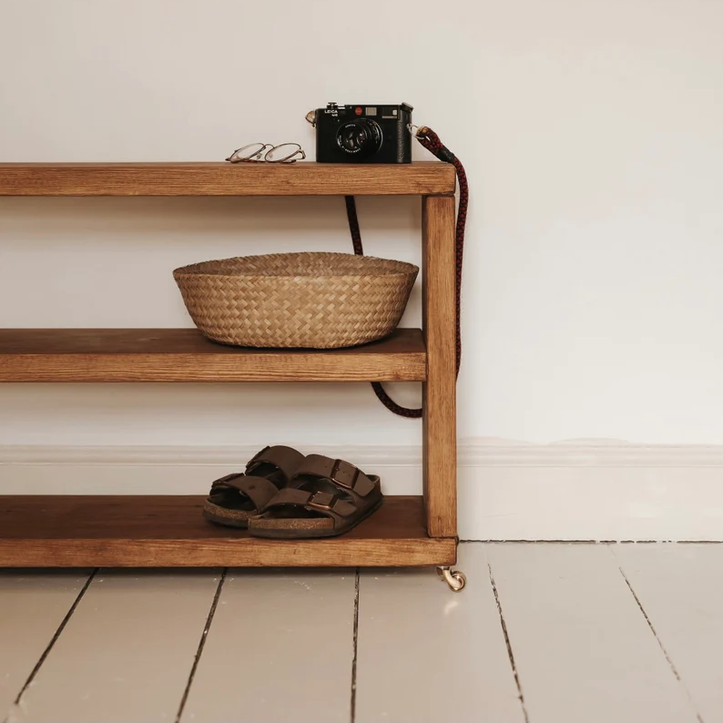 Rustic Storage Unit made from Solid Wood | Rustic Bench | Wooden Bookshelf with Castor Wheels or Hairpin Legs