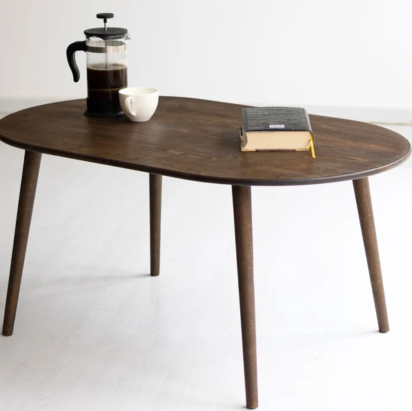 Oval Coffee Table with Conical Legs, Mid-Century Modern Wooden Walnut Table, Small Minimalist Coffee Table, Center Table Livingroom Furnitur