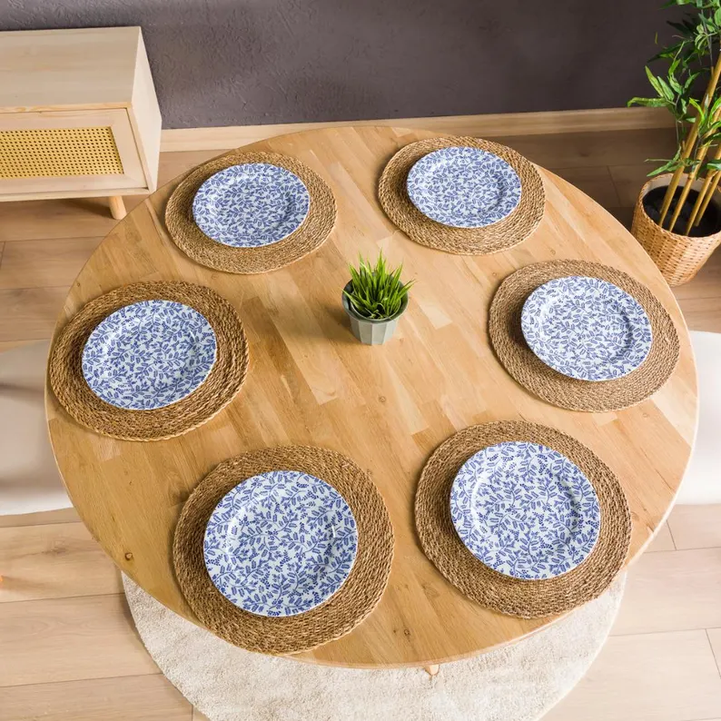 Round Dining Table Dining Room Dinner Table, Small Walnut Wood Circular Dine Table Kitchen Furniture, Pedestal Leg Dinner Table