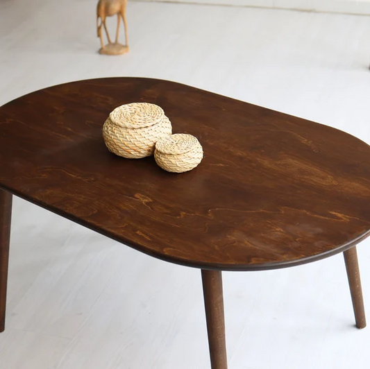Oval Coffee Table with Conical Legs, Mid-Century Modern Wooden Walnut Table, Small Minimalist Coffee Table, Center Table Livingroom Furnitur