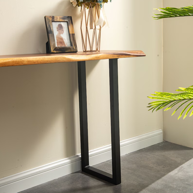 Console Table - Live Edge Sofa Table, South American Walnut, Modern, Live Edge, Sofa Table, Wood Sofa Table, Entryway Table, Metal Legs