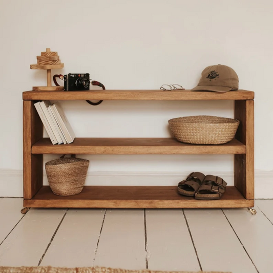 Rustic Storage Unit made from Solid Wood | Rustic Bench | Wooden Bookshelf with Castor Wheels or Hairpin Legs