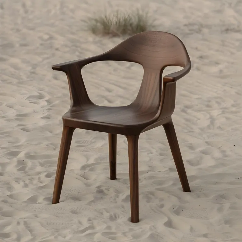 Stunning Wooden Chair Handcrafted From Solid Dark Walnut
